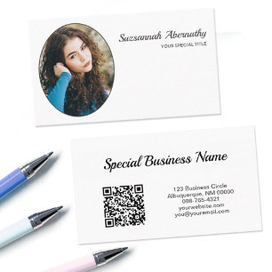 Simple Custom Oval Photo QR Code Business Card