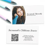 Simple Custom Oval Photo QR Code Profession Business Card<br><div class="desc">This business card design features a photo placeholder with template name and occupation. The back includes coordinated design and colours with text fields for the business name, details and qr code. Replace the placeholder photo with your vertical format photograph on the front and your QR code on the back. Fill...</div>