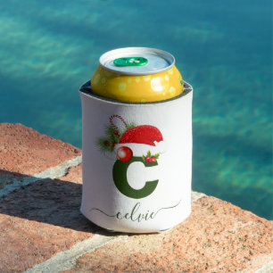 Simple Custom Personalised Monogram Christmas Can Cooler