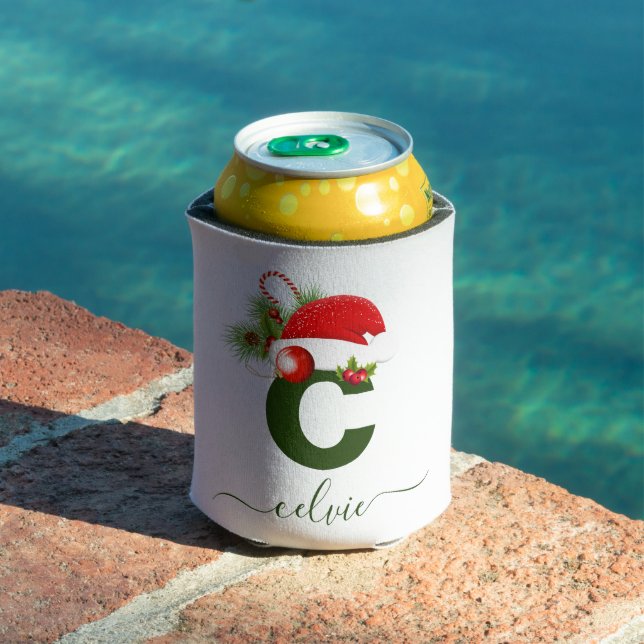 Simple Custom Personalised Monogram Christmas Can Cooler (In Situ Pool)