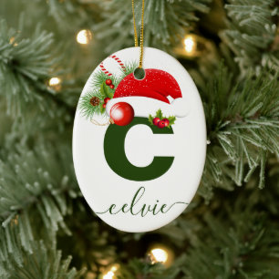 Simple Custom Personalised Monogram Christmas Ceramic Ornament