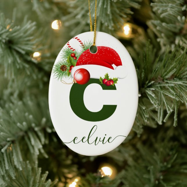 Simple Custom Personalised Monogram Christmas Ceramic Ornament (Tree)
