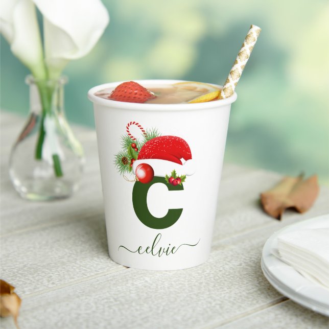 Simple Custom Personalised Monogram Christmas Paper Cups (Insitu)