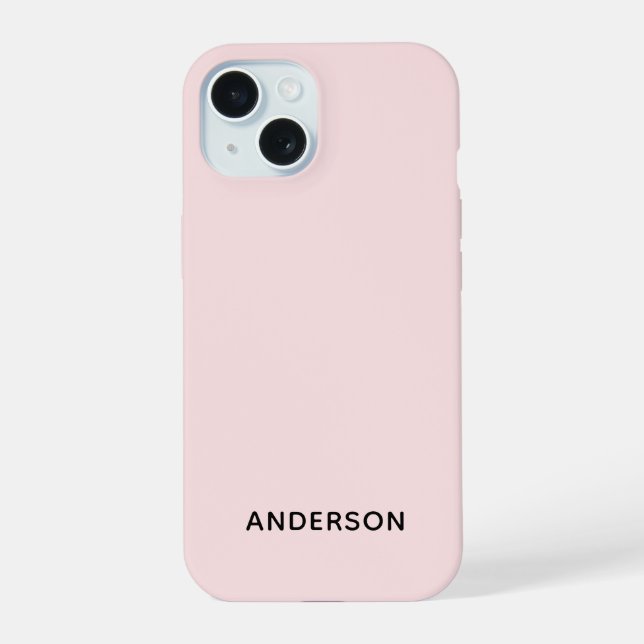 Simple Custom Personalised Pastel Pink iPhone 15 Case (Back)