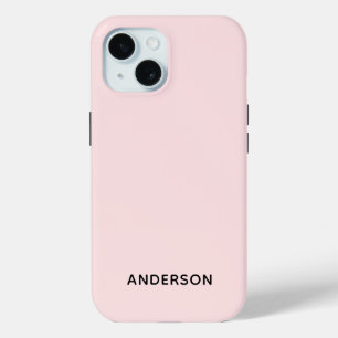 Simple Custom Personalized Pastel Pink iPhone 15 Case
