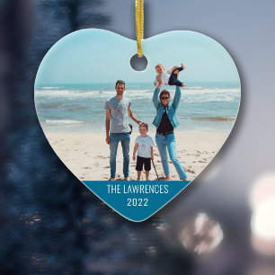 Simple Custom Photo 2-sided Heart Shaped Ceramic Ornament