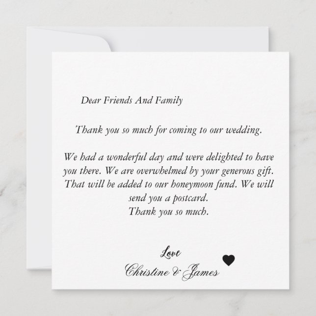 Simple custom photo & calligraphy text thank you   invitation (Back)