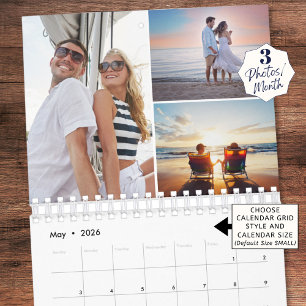 Simple Custom Photo Collage 3 Per Month Calendar