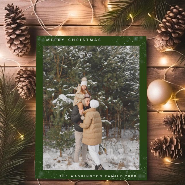 Simple Custom Photo Green Merry Christmas Holiday Postcard (Creator Uploaded)