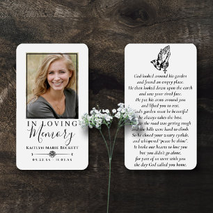 Simple Custom Photo Praying Hands Memorial Cards