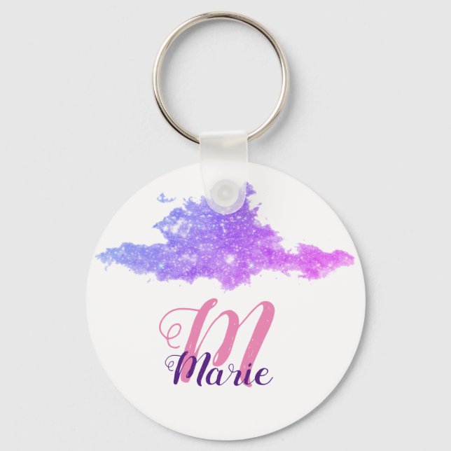 simple custom pink purple sparkle add you name let key ring (Front)