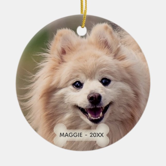 Simple Custom Pomeranian Dog Photo Ceramic Ornament (Front)