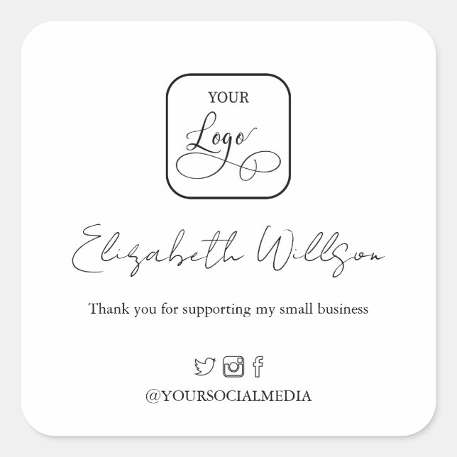 Simple Custom Promotional Business Logo Square Sticker (Front)