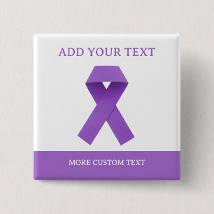 Simple Custom Purple Ribbon Awareness 15 Cm Square Badge