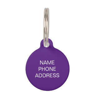 Simple custom purple white Name info dog Pet Tag