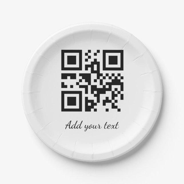 simple custom QR code add your name text  Classic  Paper Plate (Front)