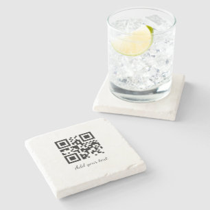 simple custom QR code add your name text Classic Stone Coaster