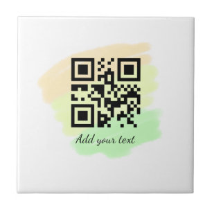 simple custom QR code add your name text watercolo Ceramic Tile