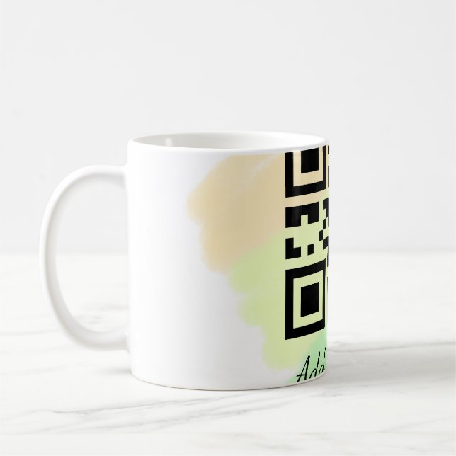 simple custom QR code add your name text watercolo Coffee Mug (Left)
