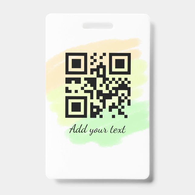 simple custom QR code add your name text watercolo ID Badge (Front)