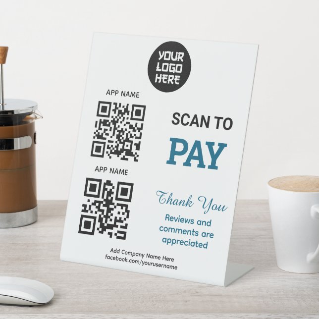Simple Custom QR Code Payment - Scan to Pay Logo  Pedestal Sign (In SItu)