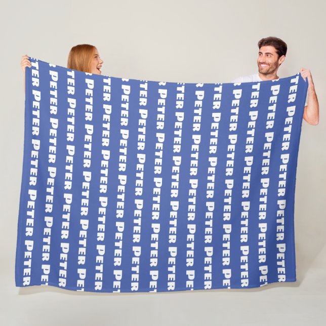 Simple Custom Repeating Name pattern blue Fleece Blanket (In Situ)