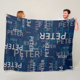 Simple Custom Repeating Name Pattern Blue Fleece Blanket