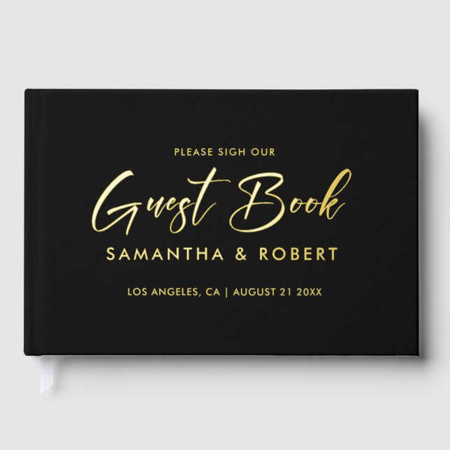 Simple Custom Typography Design On Black Guest Book (Front)