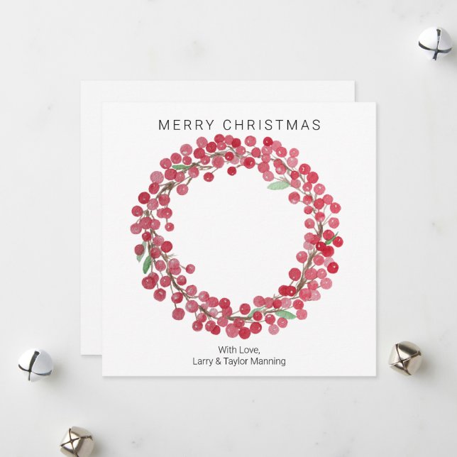 Simple Custom Watercolor Christmas Card (Front/Back In Situ)
