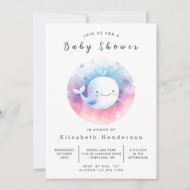 Simple Custom Whale Baby Shower Invitation (Front)