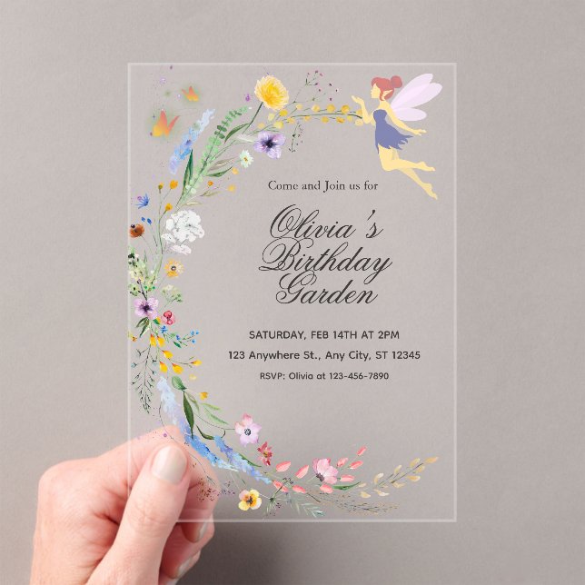 Simple Custom White & Yellow Watercolor Birthday Acrylic Invitations (Insitu (Handheld))