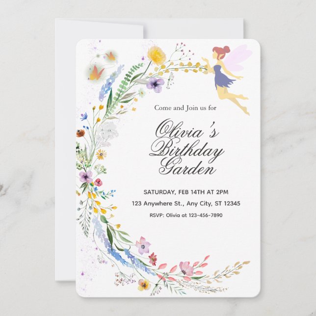 Simple Custom White & Yellow Watercolor Birthday Invitation (Front)