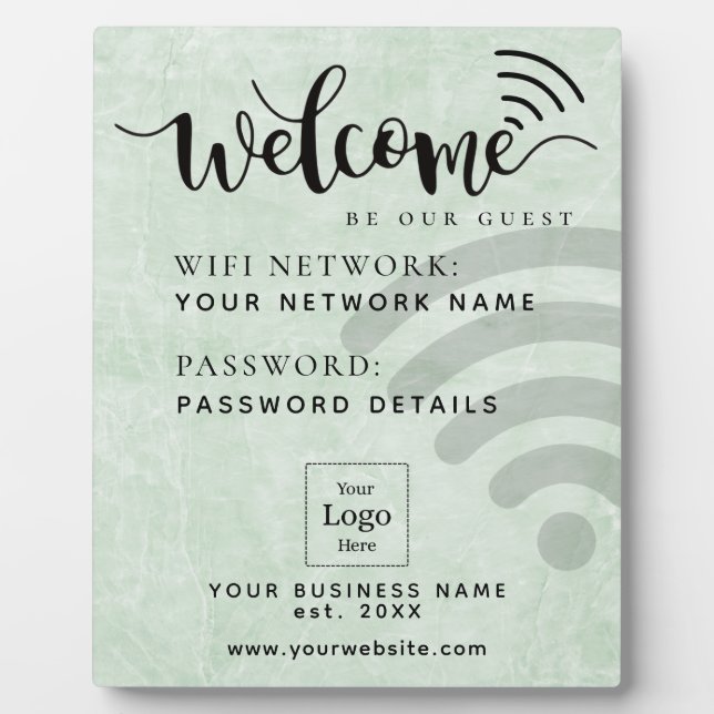 Simple Custom Wifi Network & Password Black Plaque (Front)