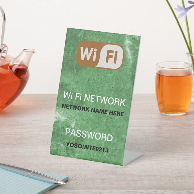 Simple Custom Wifi Network Password Green Stone Pedestal Sign (In SItu)