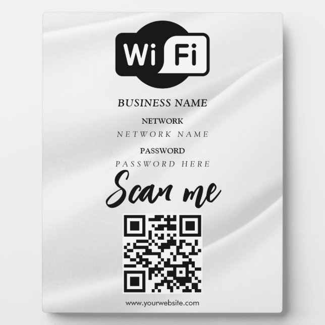 Simple Custom Wifi Network QR code Password Black Plaque (Front)