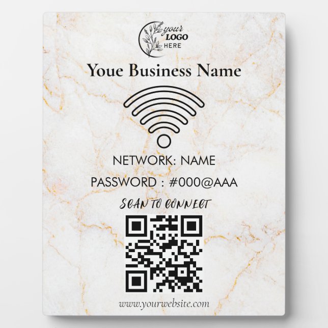 Simple Custom Wifi Network QR code Password Black Plaque (Front)