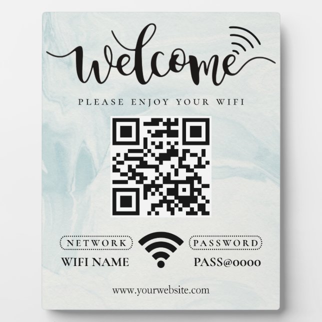 Simple Custom Wifi Network QR code Password Black Plaque (Front)