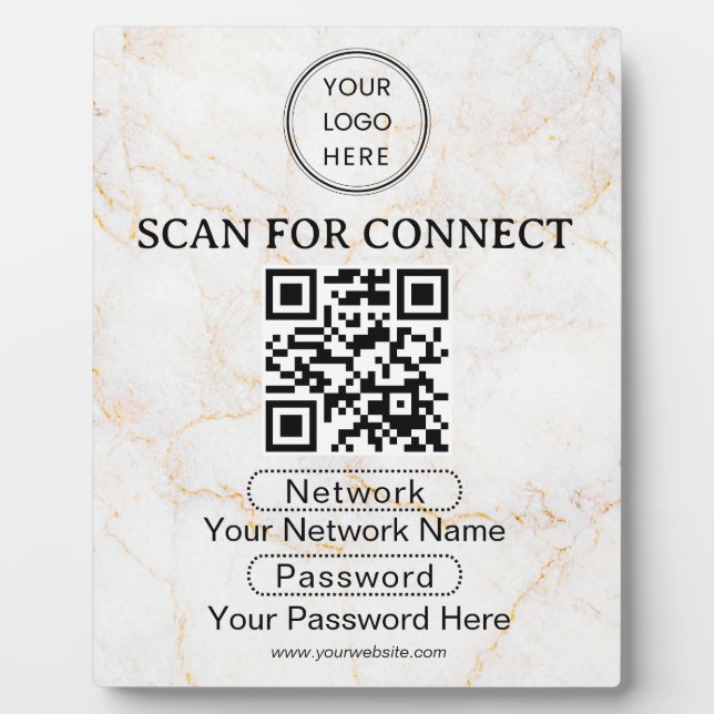 Simple Custom Wifi Network QR code Password Black Plaque (Front)
