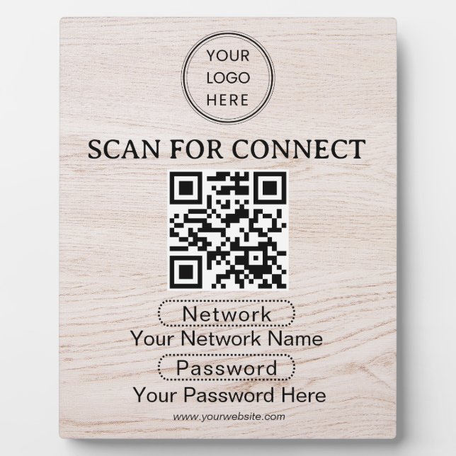Simple Custom Wifi Network QR code Password Black Plaque (Front)