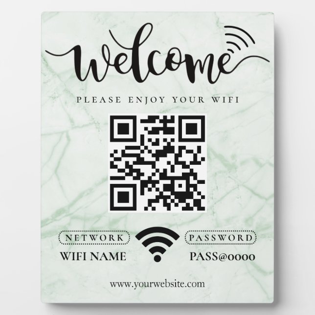 Simple Custom Wifi Network QR code Password Black Plaque (Front)