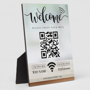 Simple Custom Wifi Network QR code Password Black Plaque