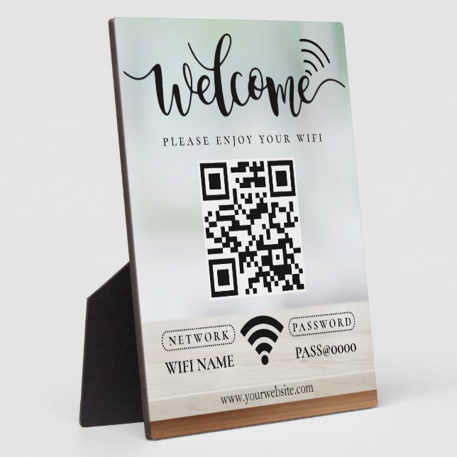 Simple Custom Wifi Network QR code Password Black Plaque (Side)
