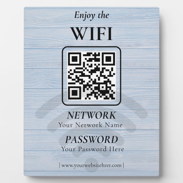 Simple Custom Wifi Network QR code Password Black Plaque (Front)