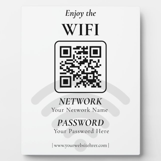 Simple Custom Wifi Network QR code Password Black Plaque (Front)