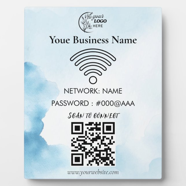 Simple Custom Wifi Network QR code Password Black Plaque (Front)