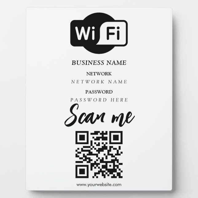 Simple Custom Wifi Network QR code Password Black Plaque (Front)