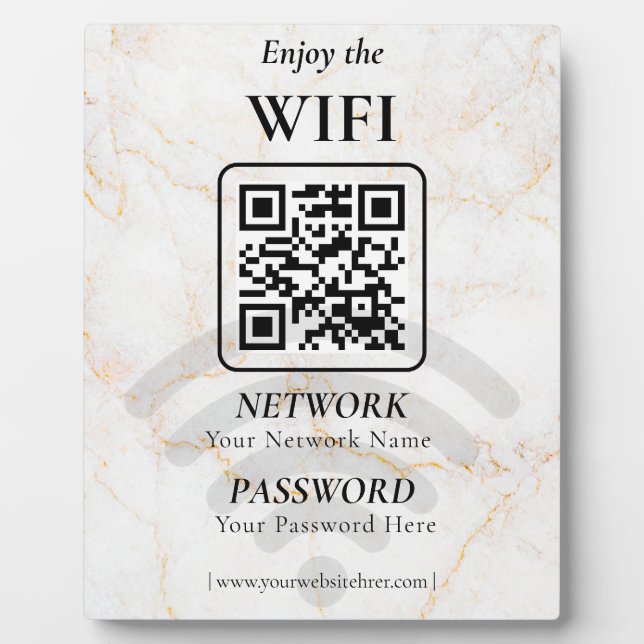 Simple Custom Wifi Network QR code Password Black Plaque (Front)