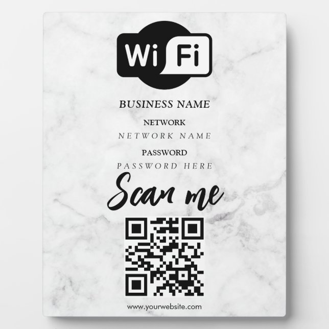 Simple Custom Wifi Network QR code Password Black Plaque (Front)