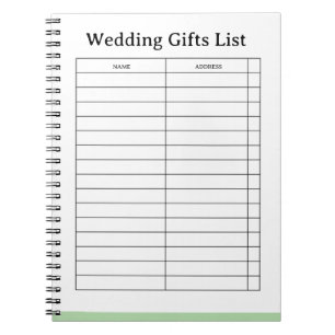 Simple customable wedding Gift List Notebook