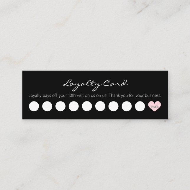 Simple Customer Discount Black & White with Heart Loyalty Card (Front)